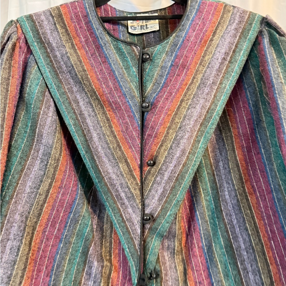 Vintage 80s Chevron Stripe Cropped Jacket | Colorful Wool Blend Blazer - Picture 4 of 8
